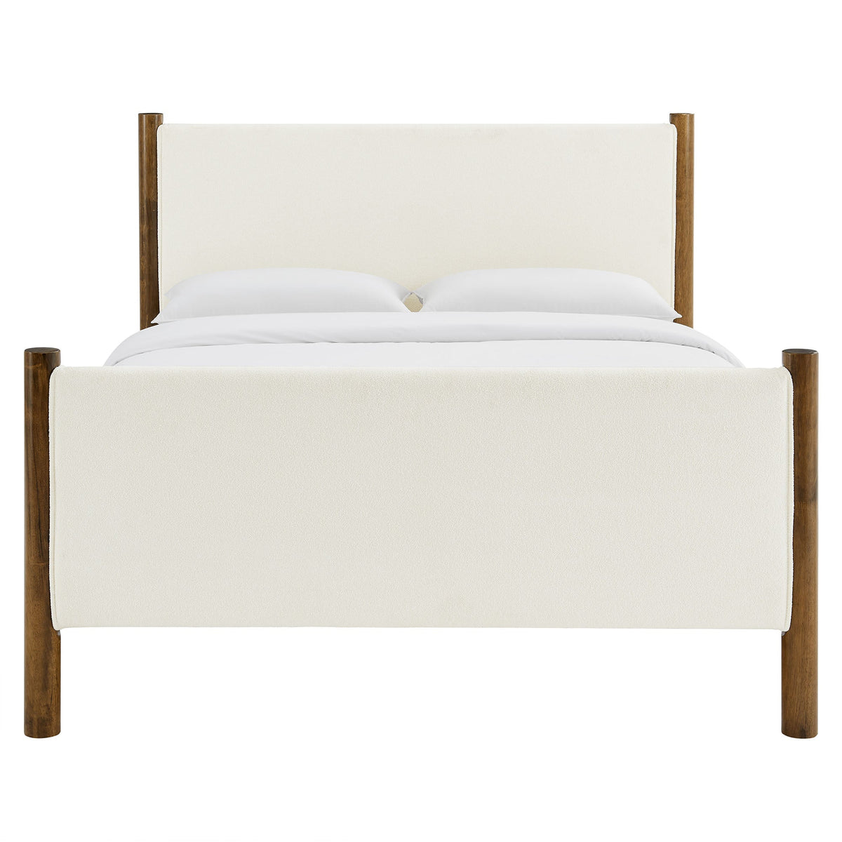 Maven Boucle Platform Bed by Modway, ivory boucle with bed skirt and wood posts on Tampa Home & Garden Store