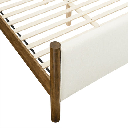 Maven Boucle Upholstered Platform Bed by Modway with white boucle bed skirt and exposed wooden posts on Tampa Home & Garden Store