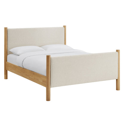 Maven Fabric Upholstered Platform Bed by Modway; beige fabric upholstery with natural wood frame on Tampa Home & Garden Store