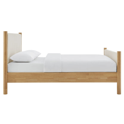 Maven Fabric Upholstered Platform Bed by Modway with wood frame and beige headboard on Tampa Home & Garden Store