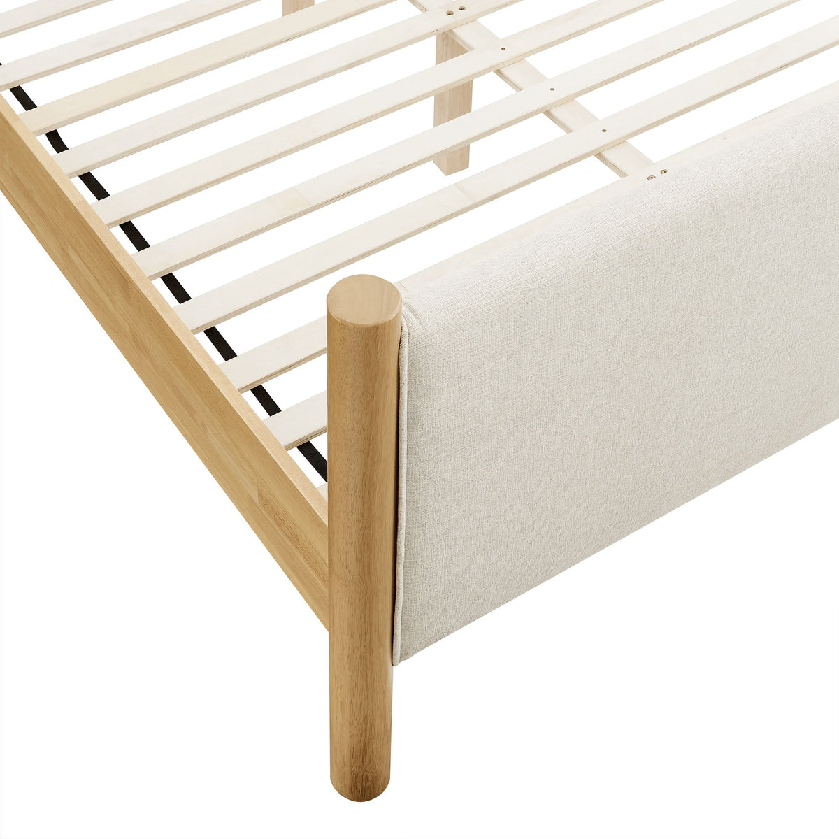 Maven Fabric Upholstered Platform Bed by Modway with beige bed skirt and natural wood frame on Tampa Home & Garden Store