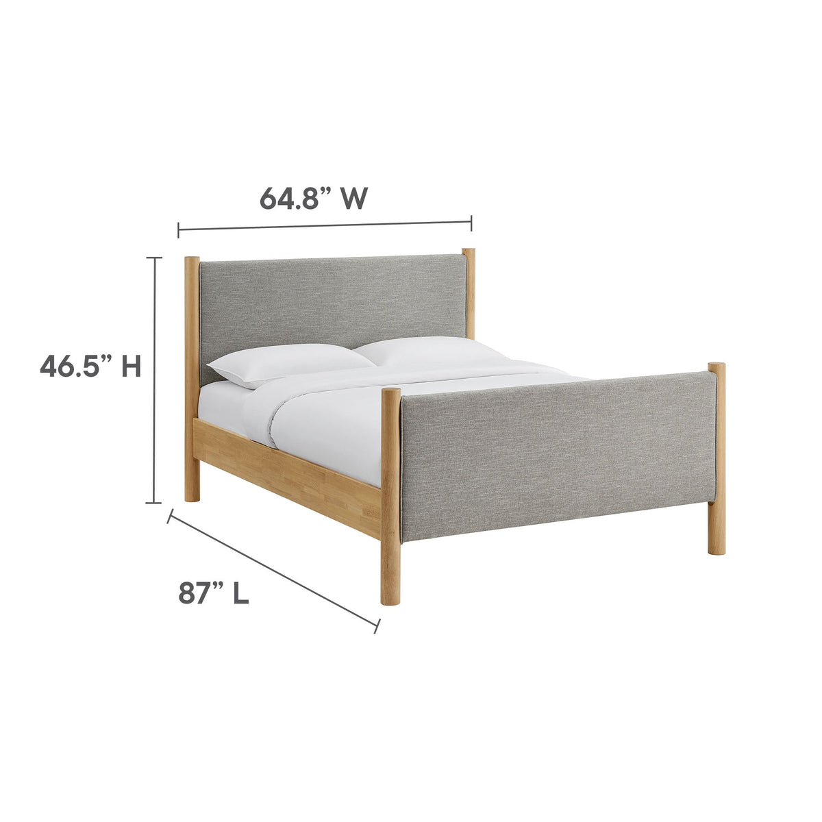 Maven Fabric Upholstered Platform Bed gray fabric headboard with natural wood frame on Tampa Home & Garden Store