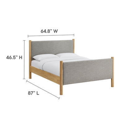 Maven Fabric Upholstered Platform Bed gray fabric headboard with natural wood frame on Tampa Home & Garden Store