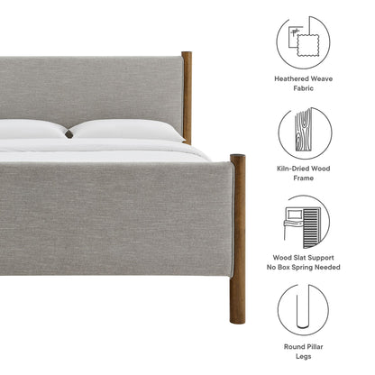 Maven Upholstered Platform Bed gray woven fabric with kiln-dried wood frame and round legs on Tampa Home & Garden Store
