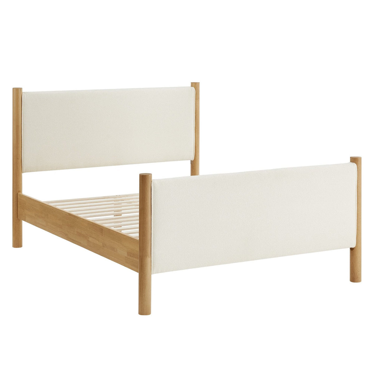 Maven Boucle Platform Bed white boucle headboard and footboard panels natural wood frame on Tampa Home & Garden Store