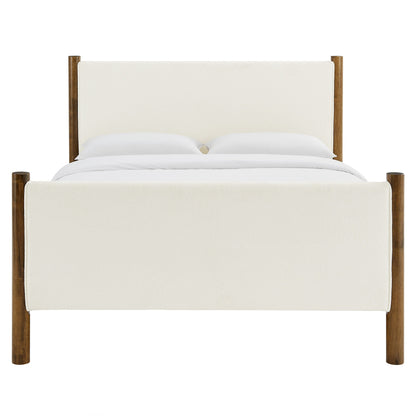 Maven Boucle Platform Bed by Modway with boucle fabric headboard and footboard wood posts on Tampa Home & Garden Store