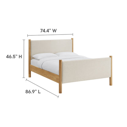 Maven Fabric Upholstered Platform Bed by Modway, beige padded headboard with natural wood frame on Tampa Home & Garden Store
