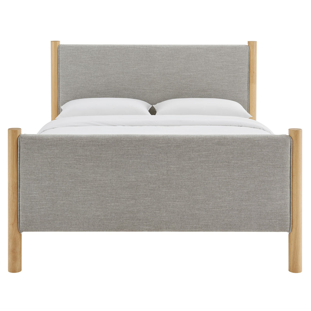 Maven Fabric Upholstered Platform Bed by Modway in gray fabric with natural wood posts on Tampa Home & Garden Store