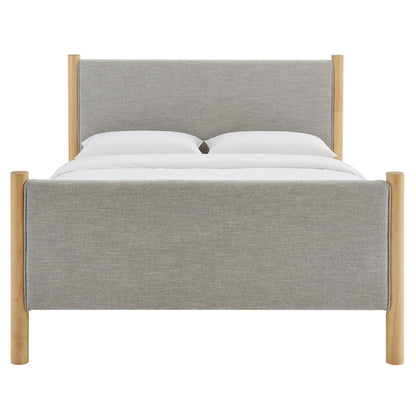 Maven Fabric Upholstered Platform Bed by Modway in gray fabric with natural wood posts on Tampa Home & Garden Store