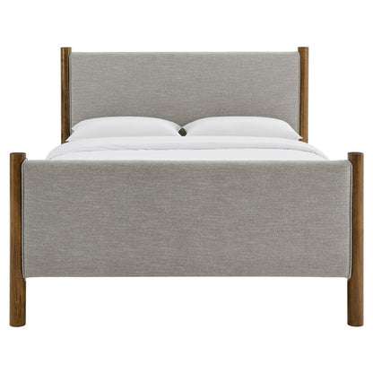 Maven Fabric Upholstered Platform Bed by Modway with gray fabric headboard and wooden posts on Tampa Home & Garden Store