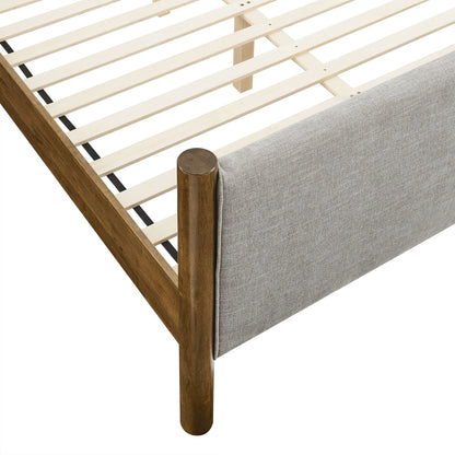 Maven Fabric Upholstered Platform Bed by Modway, light wood frame with grey fabric bed skirt on Tampa Home & Garden Store