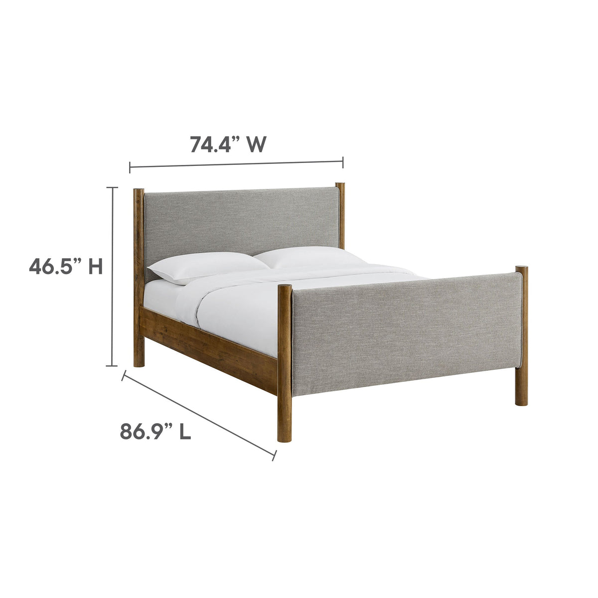 Maven Fabric Upholstered Platform Bed by Modway, gray fabric headboard with wood posts on Tampa Home & Garden Store