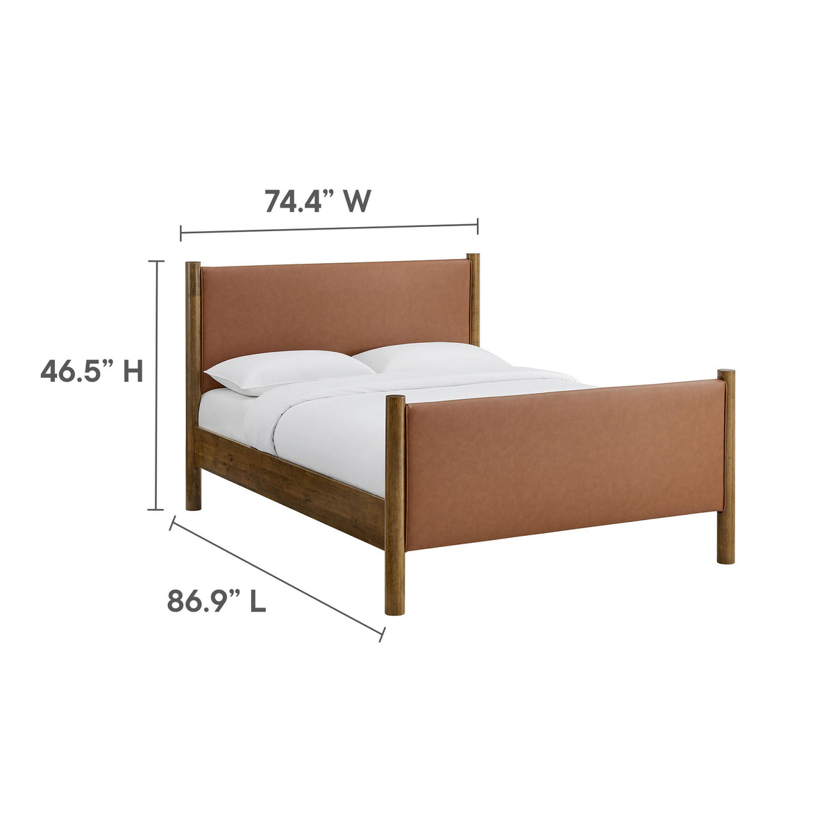 Maven king-size vegan leather platform bed with brown headboard and wood frame on Tampa Home & Garden Store