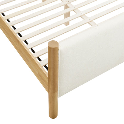 Maven Boucle Upholstered Platform Bed by Modway with natural wood slat frame and ivory bed skirt on Tampa Home & Garden Store