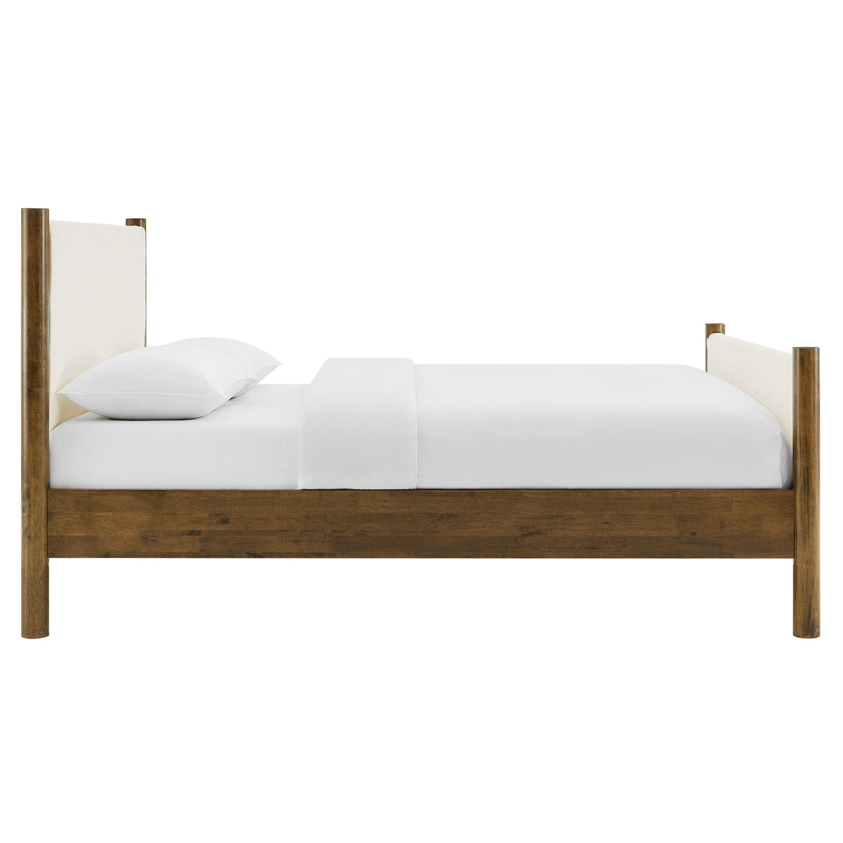 Maven Boucle Platform Bed with cream upholstered headboard and wood frame on Tampa Home & Garden Store