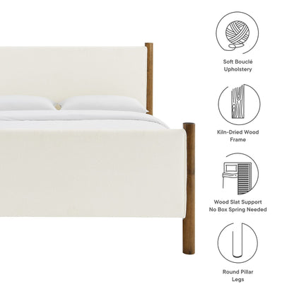 Maven Boucle Upholstered Platform Bed by Modway, ivory boucle fabric, kiln-dried wood frame on Tampa Home & Garden Store