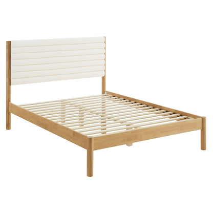 Olea Channel Tufted Boucle Platform Bed with light wood frame HouseOfZazla on Tampa Home & Garden Store