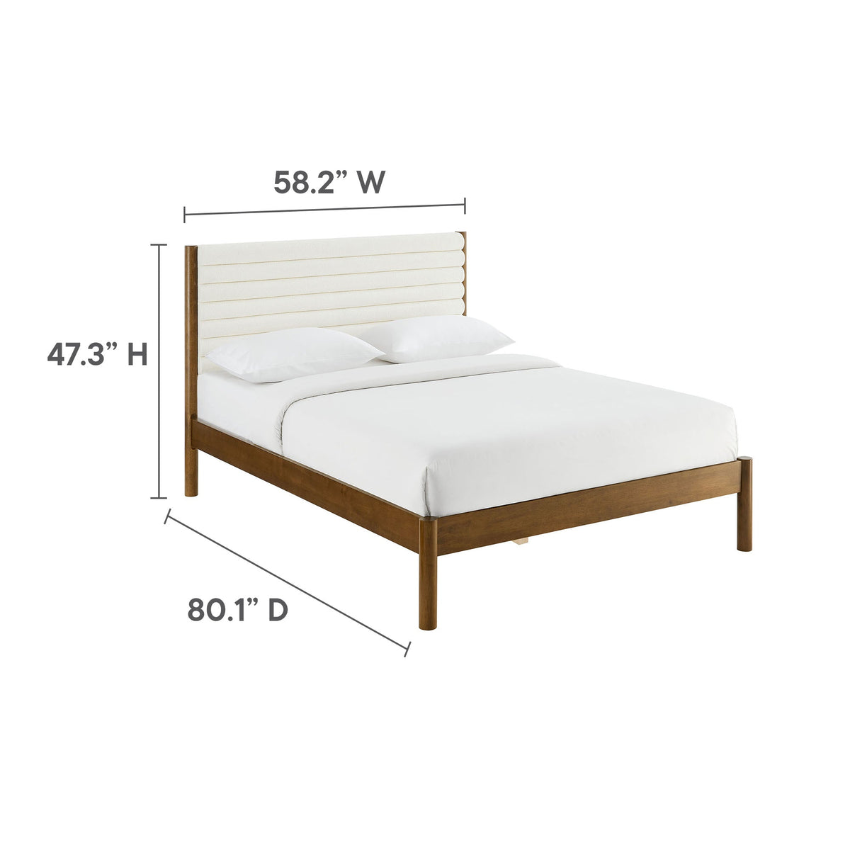 Olea Channel Tufted Boucle Solid Wood Platform Bed by Modway with white upholstered headboard on Tampa Home & Garden Store