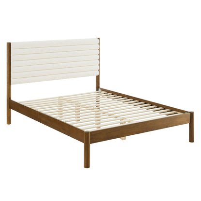 Olea Channel Tufted Boucle Platform Bed by Modway, solid wood frame, white boucle upholstery on Tampa Home & Garden Store