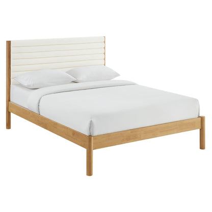 Olea Channel Tufted Boucle platform bed in cream boucle with natural solid wood frame on Tampa Home & Garden Store