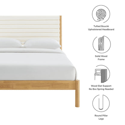 Olea Channel Tufted Boucle Platform Bed by Modway with cream tufted headboard and solid wood frame on Tampa Home & Garden Store
