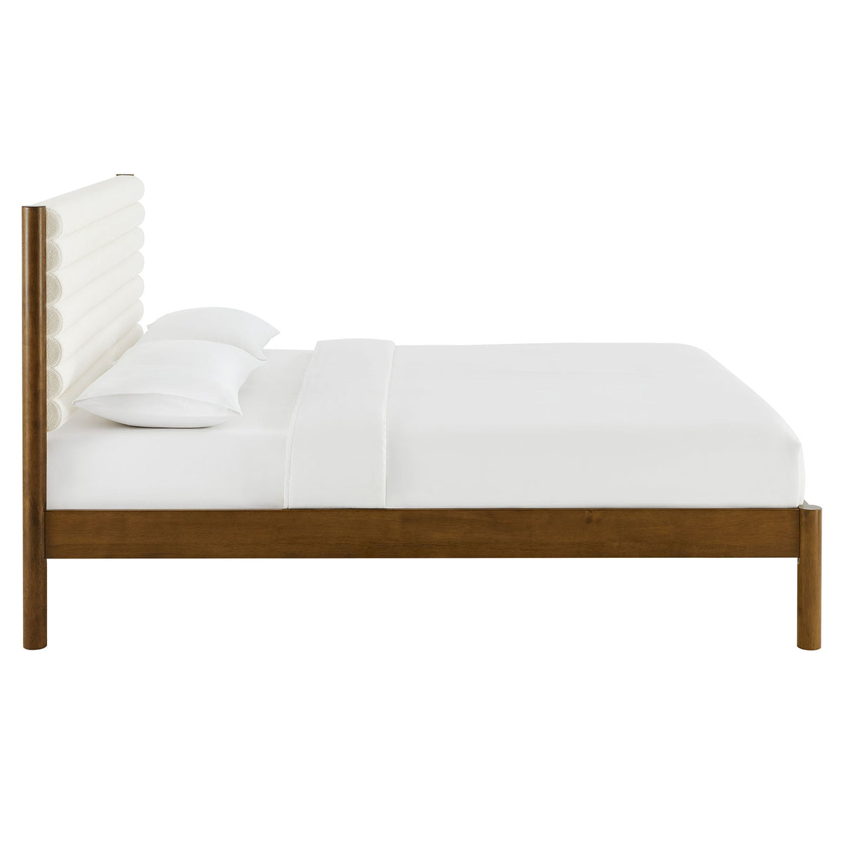 Olea Channel Tufted Boucle Platform Bed by Modway with solid wood frame and white bedding on Tampa Home & Garden Store