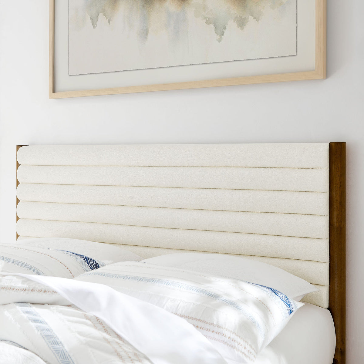 Olea Channel Tufted Boucle Platform Bed by Modway in cream with solid wood frame on Tampa Home & Garden Store