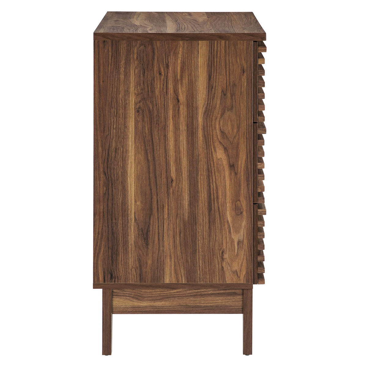 Render Large 3-Drawer Nightstand in dark walnut wood grain finish with stepped drawer side on Tampa Home & Garden Store