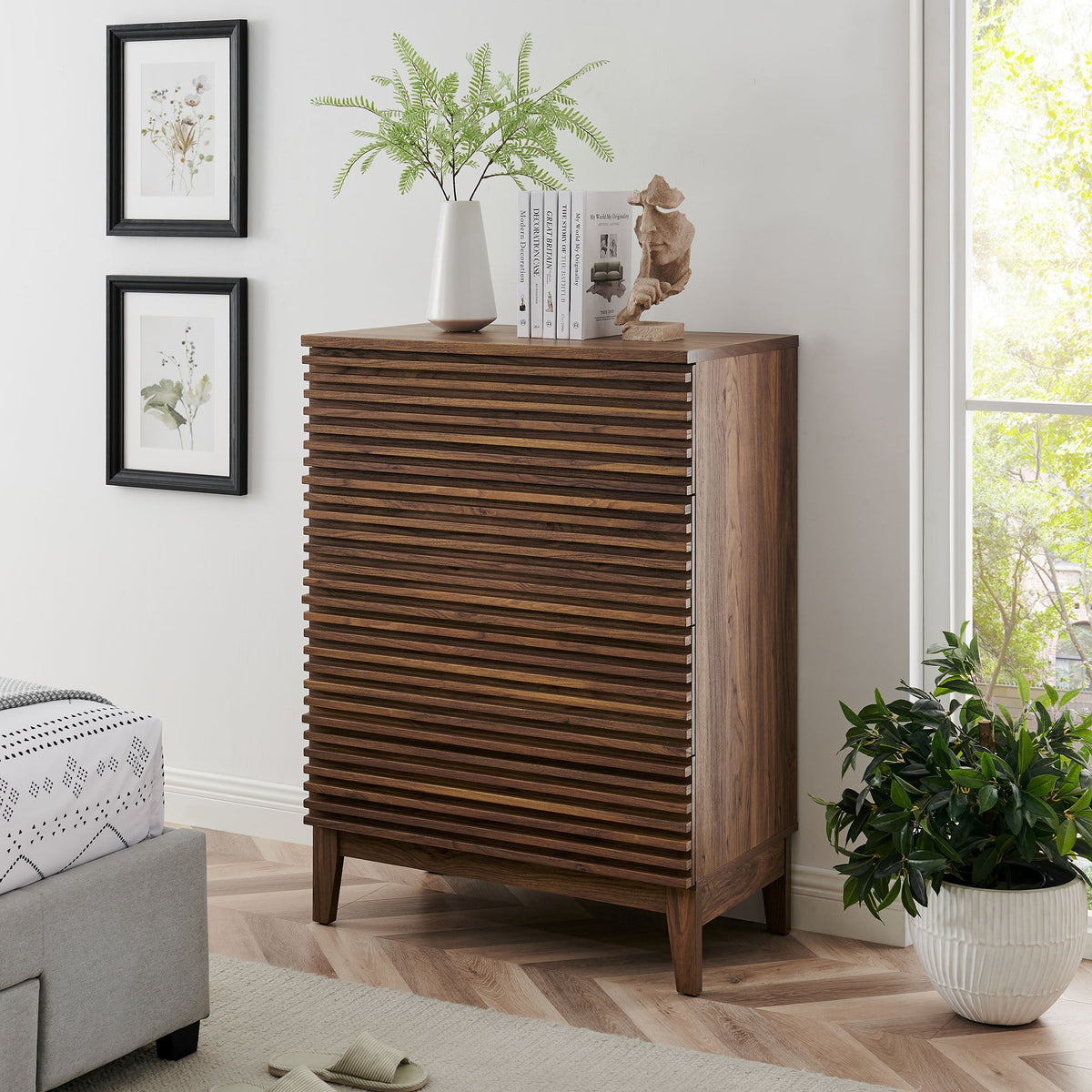 4-Drawer Dresser in walnut finish with a slatted front for the bedroom by HouseOfZazla on Tampa Home & Garden Store