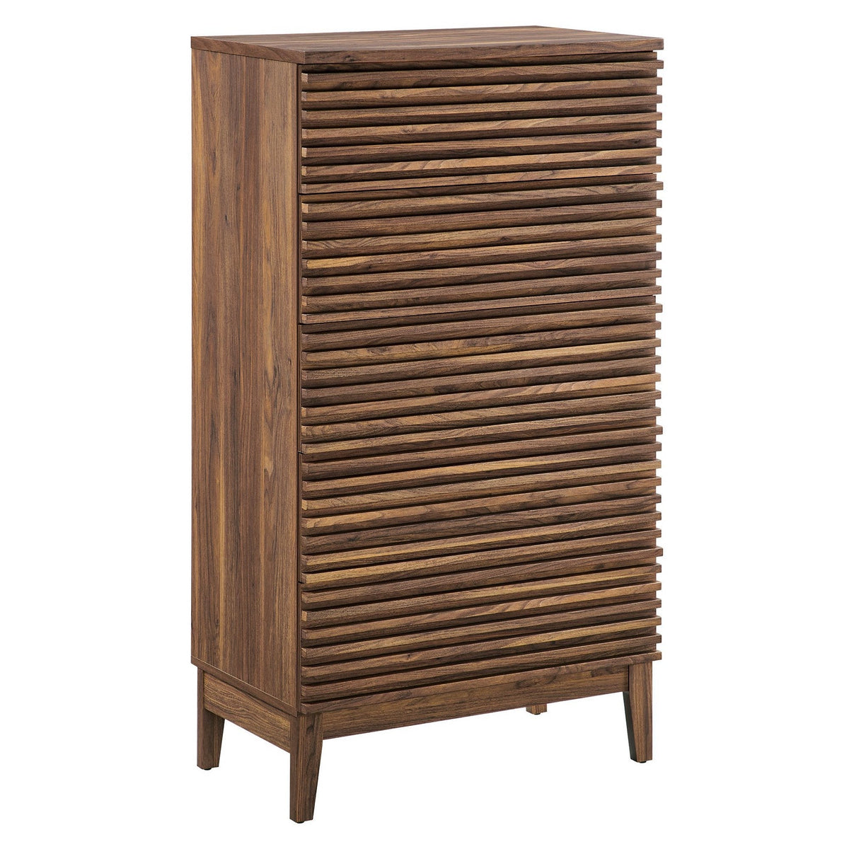 Render 5-Drawer Chest by Modway, wooden dresser with 5 slatted drawers in walnut finish on Tampa Home & Garden Store