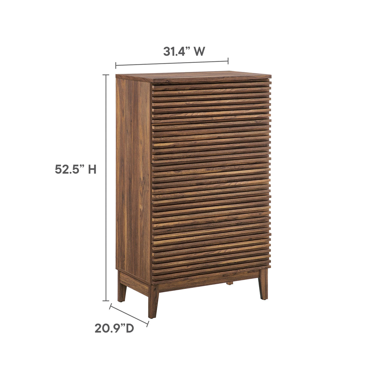 Render 5-Drawer Chest in walnut wood finish with slatted front dresser by Modway on Tampa Home & Garden Store