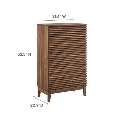 Render 5-Drawer Chest in walnut wood finish with slatted front dresser by Modway on Tampa Home & Garden Store