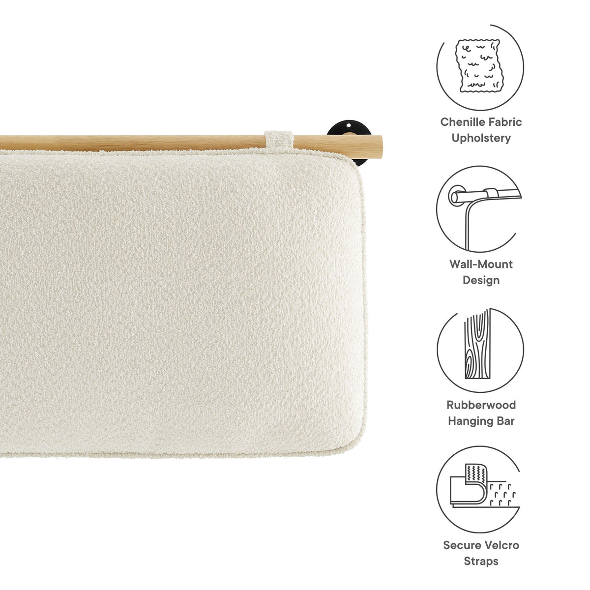 Anela wall-mounted chenille headboard in cream by HouseOfZazla with wood mounting rod on Tampa Home & Garden Store