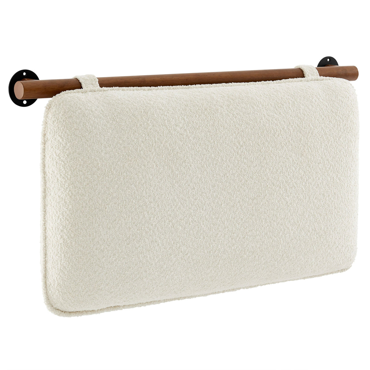 Anela wall-mounted chenille upholstered headboard beige wood rod black mounts HouseOfZazla on Tampa Home & Garden Store