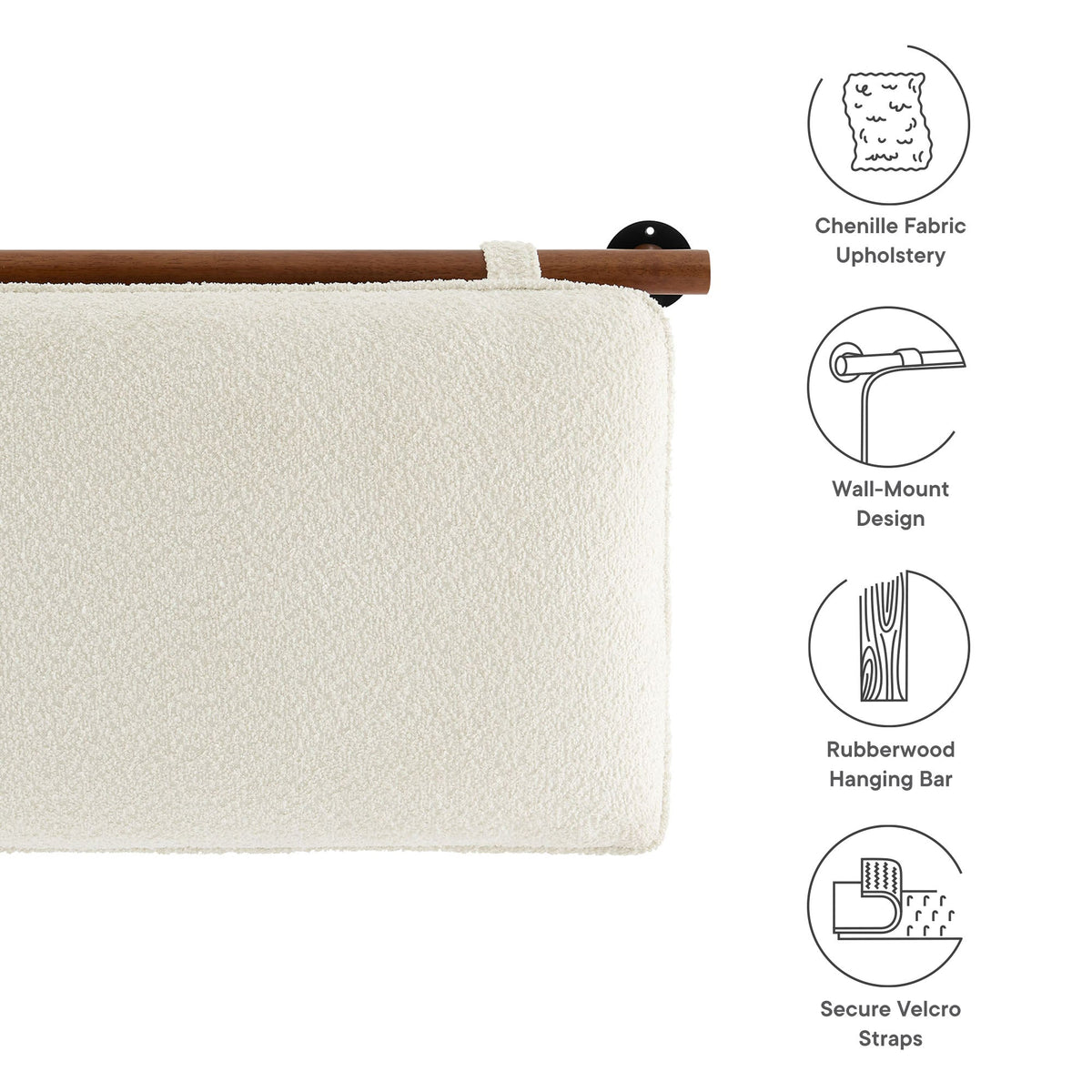 Anela Wall-Mounted Chenille Upholstered Headboard cream fabric with wood rail HouseOfZazla on Tampa Home & Garden Store