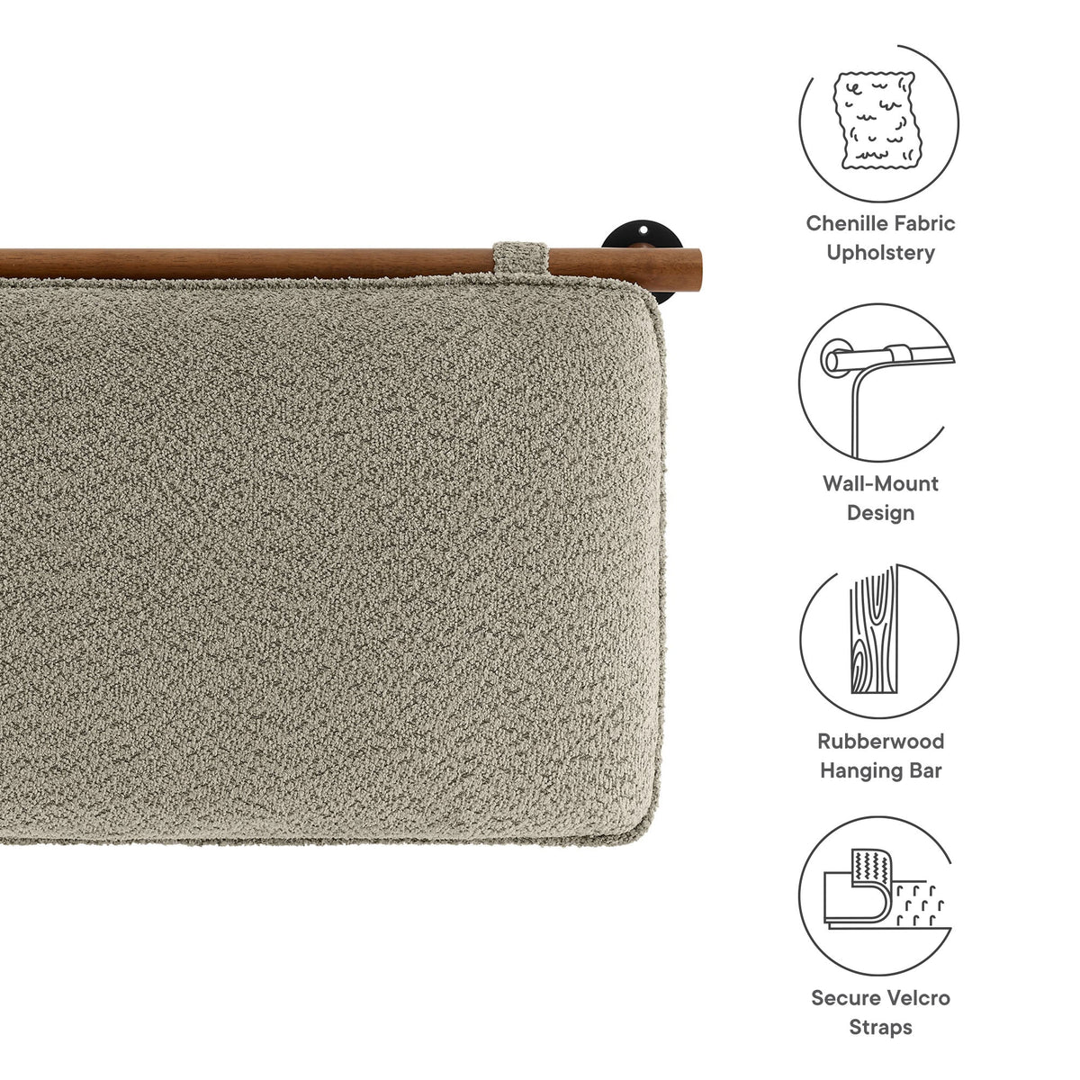 Anela wall-mounted chenille upholstered headboard in beige fabric with a wooden mounting rail on Tampa Home & Garden Store