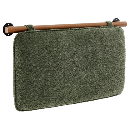 Anela wall-mounted chenille upholstered headboard in olive green with a wooden rail on Tampa Home & Garden Store