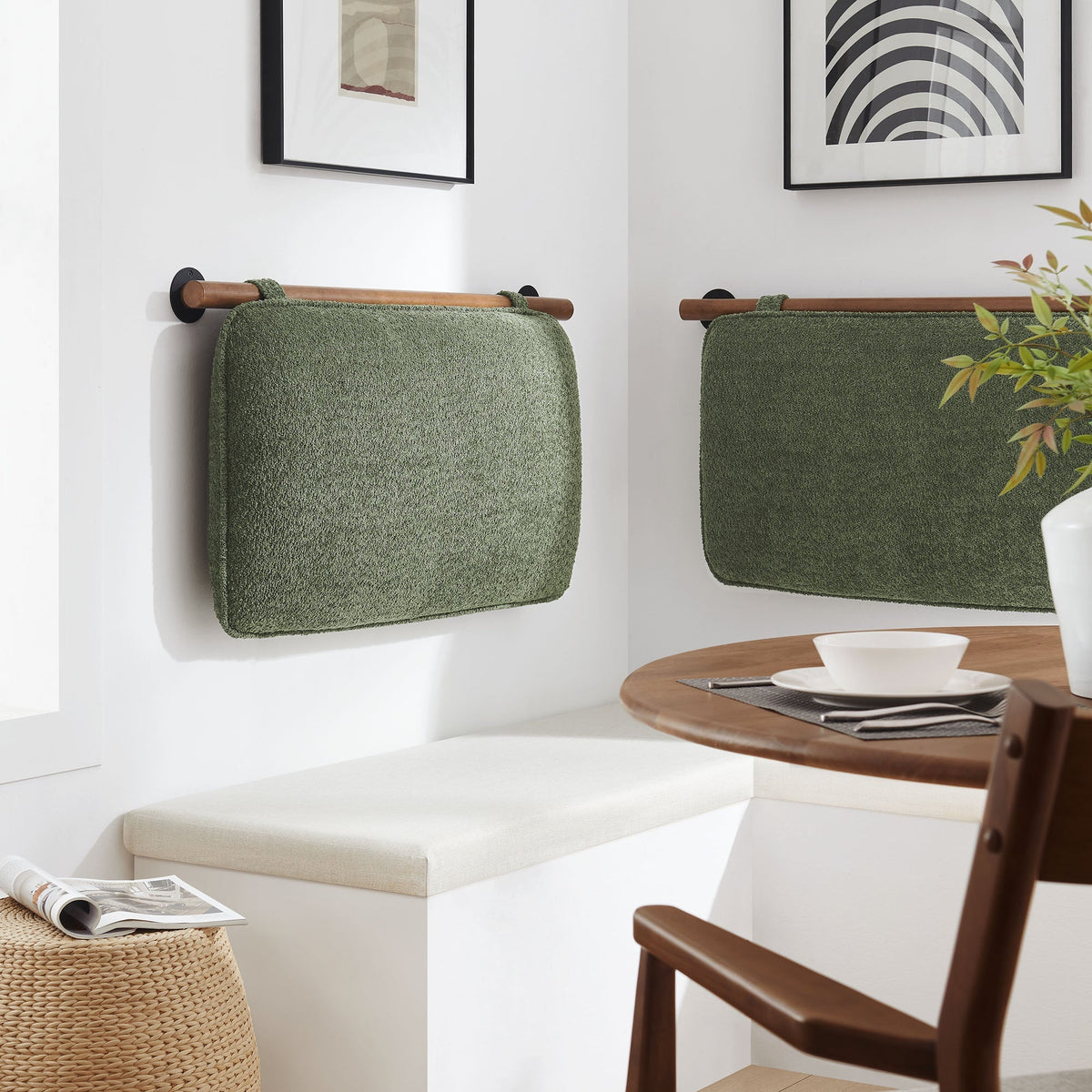 Anela wall-mounted chenille headboard HouseOfZazla emerald green fabric with wood rails on Tampa Home & Garden Store