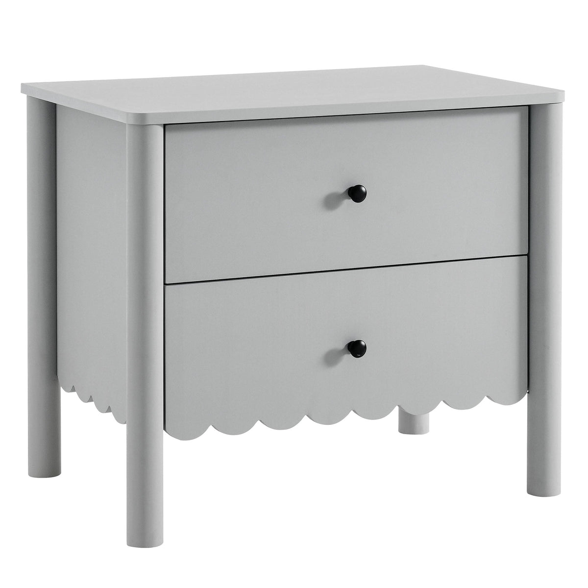 Emmeline Scalloped 2-Drawer Nightstand gray finish with black knobs by Modway on Tampa Home & Garden Store