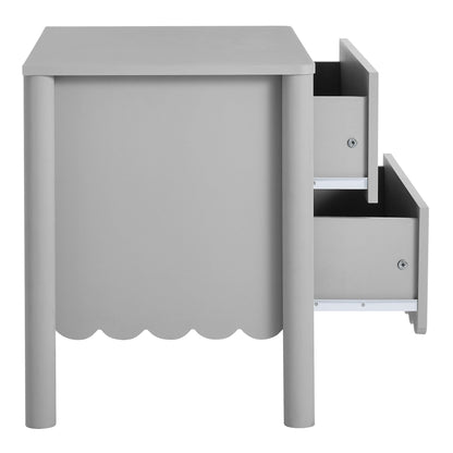 Emmeline Scalloped 2-Drawer Nightstand in gray finish with scalloped base and tall legs on Tampa Home & Garden Store