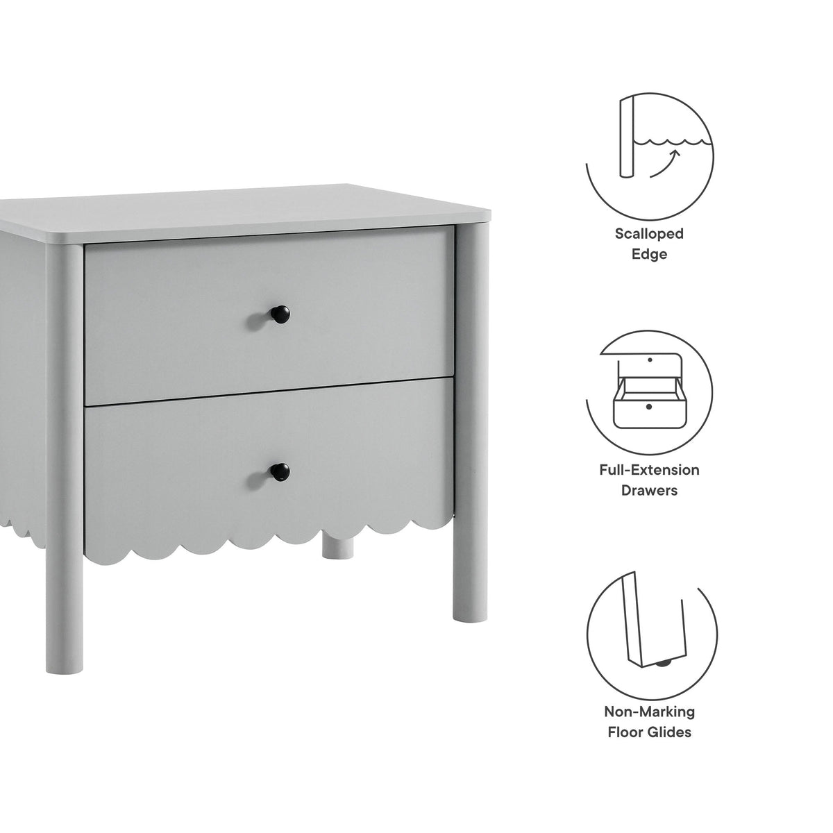 Emmeline Scalloped 2-Drawer Nightstand by Modway in gray with scalloped edge on Tampa Home & Garden Store