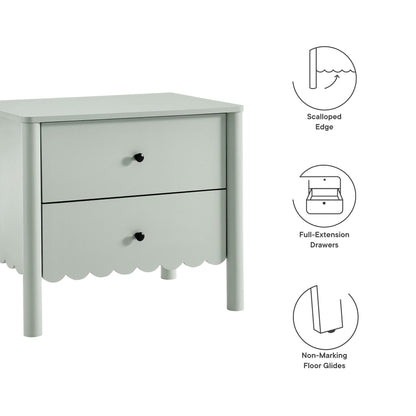 Emmeline Scalloped 2-Drawer Nightstand sage gray with black knobs by Modway on Tampa Home & Garden Store