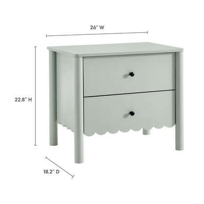 Emmeline scalloped 2-drawer nightstand in pale sage-green finish with black knobs on Tampa Home & Garden Store