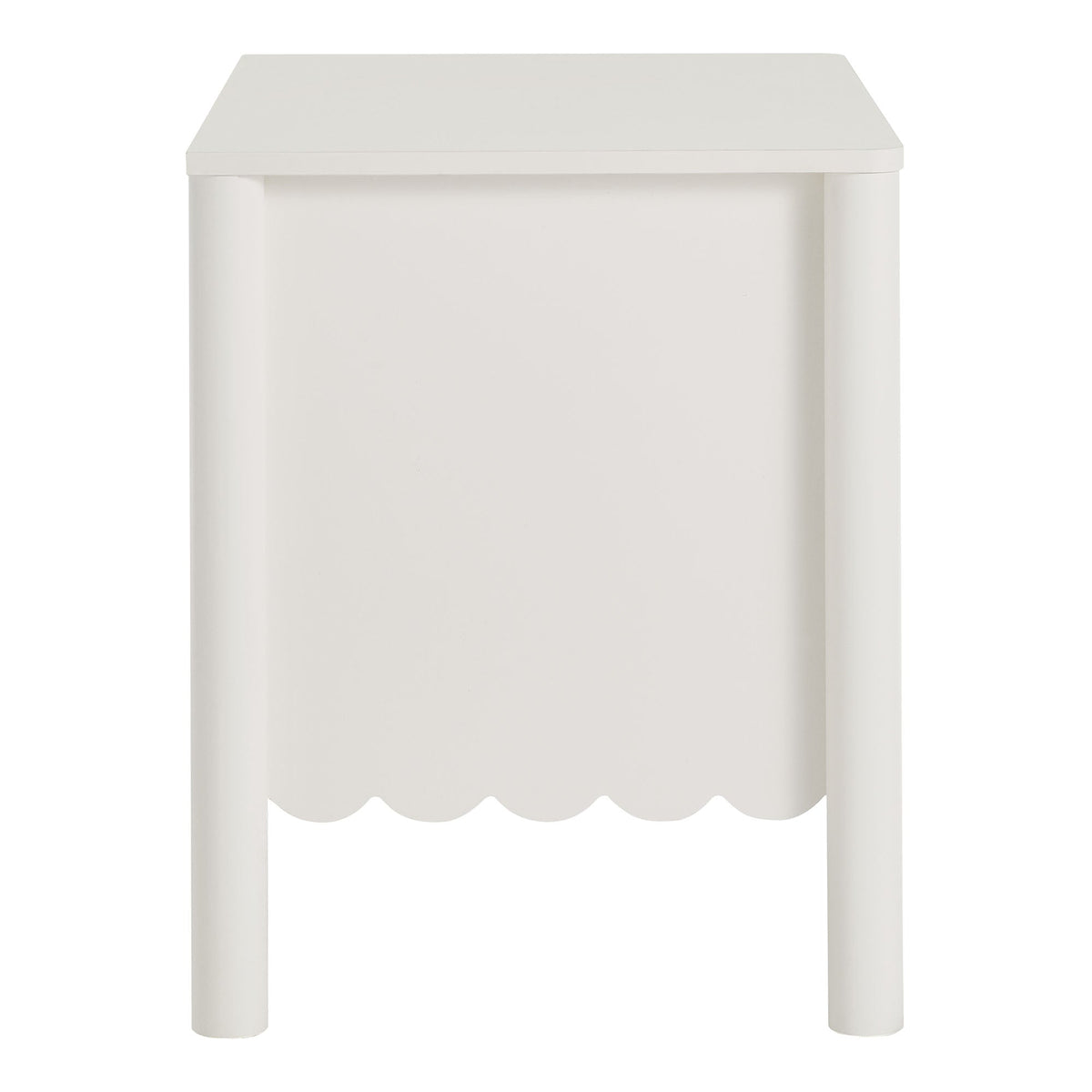 Emmeline Scalloped 2-Drawer Nightstand white wood with cylindrical legs on Tampa Home & Garden Store
