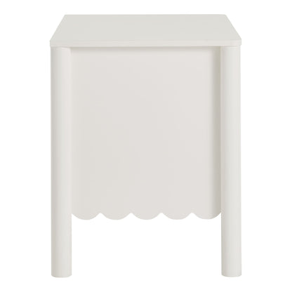 Emmeline Scalloped 2-Drawer Nightstand white wood with cylindrical legs on Tampa Home & Garden Store