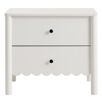 Emmeline Scalloped 2-Drawer Nightstand in white with black drawer knobs and scalloped apron on Tampa Home & Garden Store