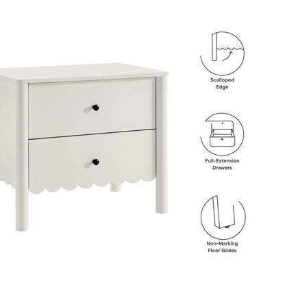 Emmeline Scalloped 2-Drawer Nightstand by Modway, white finish with scalloped edge and black knobs on Tampa Home & Garden Store