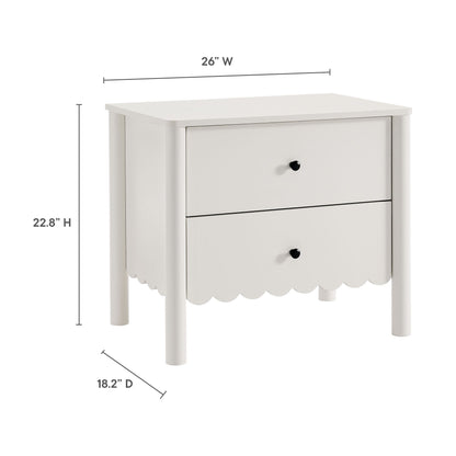 Nightstand Emmeline Scalloped 2-Drawer white, black knobs, 26W x 22.8H x 18.2D by HouseOfZazla on Tampa Home & Garden Store