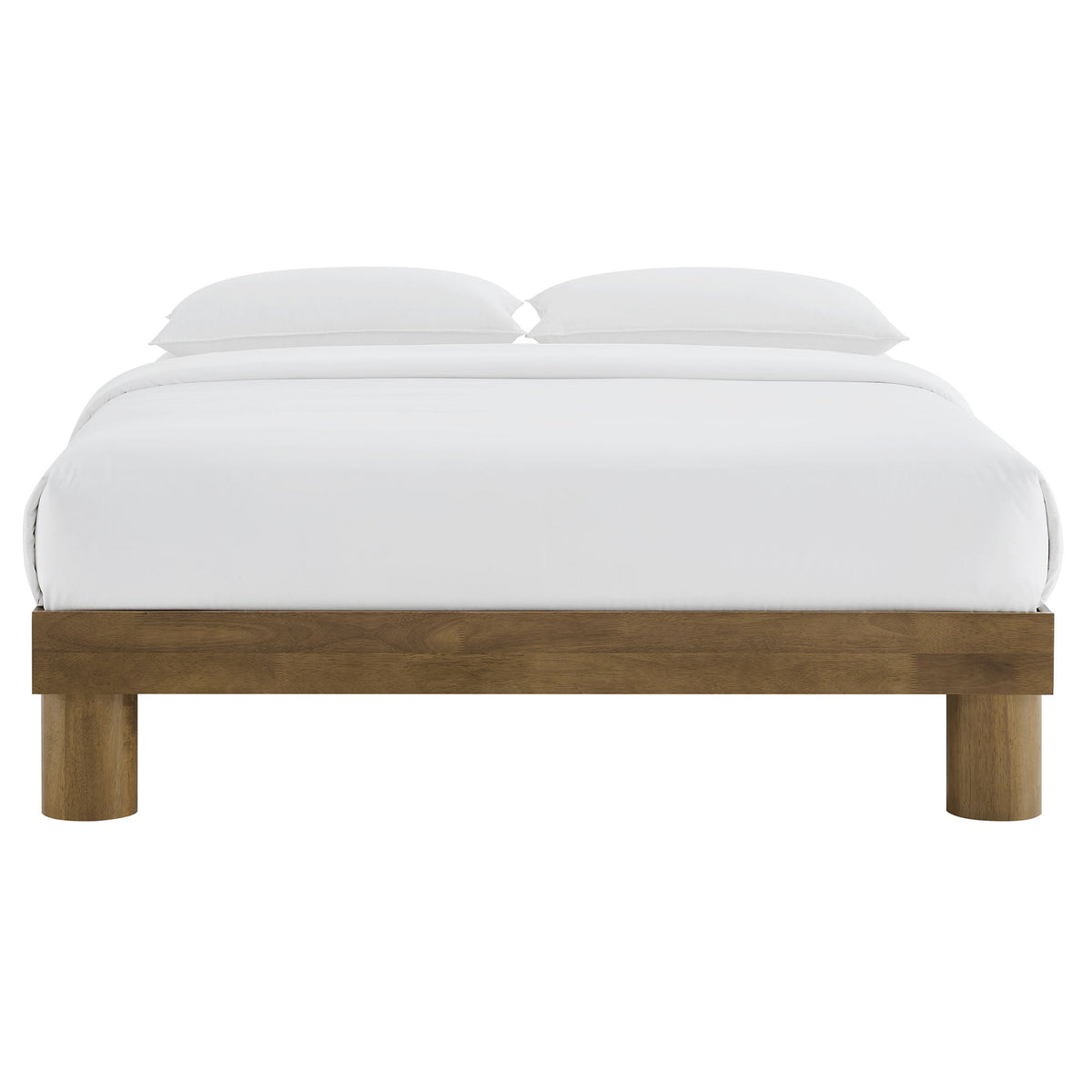 Runa Wood Platform Bed with white bedding and solid wood frame, 2 pillows on Tampa Home & Garden Store