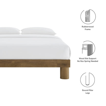 Runa Wood Platform Bed with rubberwood frame and round pillar legs on Tampa Home & Garden Store